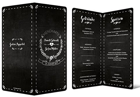 Menükarten Hochzeit (30 Stück) - Schiefer Tafel Kreide Look - Speisekarte Getränkekarte Menü