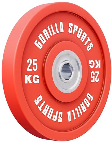 GORILLA SPORTS® Bumper Plates 5–25 kg, 50 mm, Gusseisen, gummiert | Einzeln, rutschfest sowie stoß- und kratzfest; Hantelscheiben, Gewichtsscheiben, Olympia-Hantelscheiben, Weight Plates