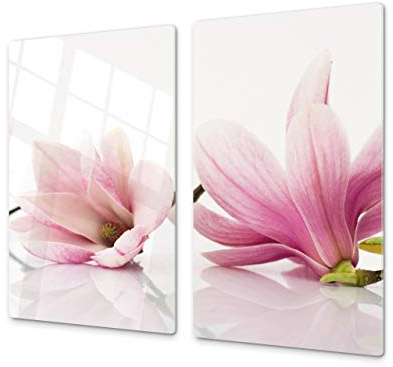 Planche de cuisine en VERRE trempé – Planche à découper en verre – Couvre-plaques de cuisson – UNE PIÈCE (60x52 cm) ou DEUX PIÈCES (30x52 cm chacune) ;D06 Série Fleurs : Fleur 1