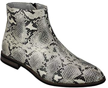 Hombre en la Patente de imitación de Cuero Brillante de la Piel de Serpiente de impresión Botas del Tobillo de los Zapatos de Cremallera en el Chelsea Comerciante [A2076H-WHITE-45]