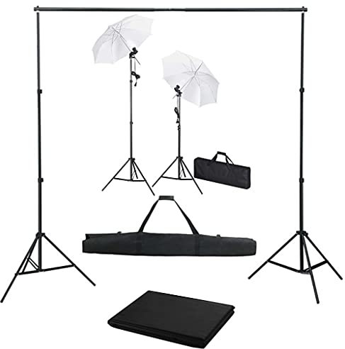 vidaXL Kit Studio Fotografico con Fondale Luci e Ombrelli Riflettore Fari per Fotografia Faretti Illuminazione Fotografi Set per Servizi Fotografici