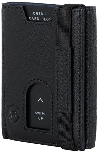 VON HEESEN Leder Slim Wallet - Geldbeutel mit RFID Schutz - Mini Geldbörse für Herren und Damen - Kartenetui Echtleder Karten Portemonnaie klein - Kreditkartenetui Schwarz