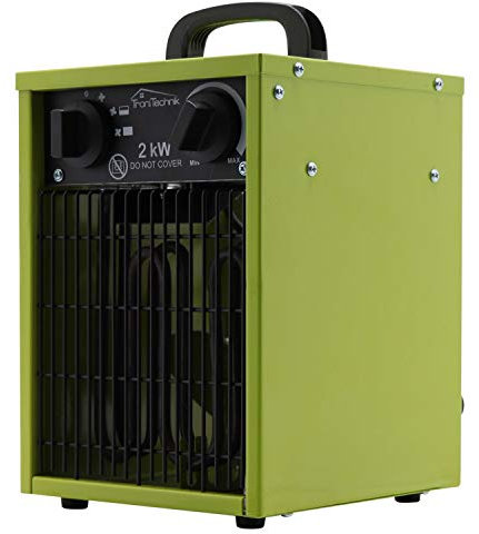 Tronitechnik® Elektroheizer Heizlüfter Bauheizer 2 KW mit integriertem Thermostat elektrisch Heizgerät 2000 Watt 3 Heizstufen Heizgebläse für Innen- und Außen Überlastschutz Elektroheizgebläse Grün