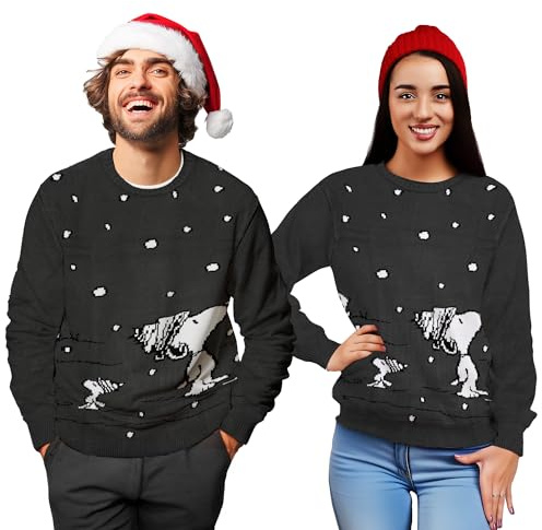 United Labels Snoopy vintertröja unisex grå stickad vintertröja stickad tröja herr dam tröja, Grå., L