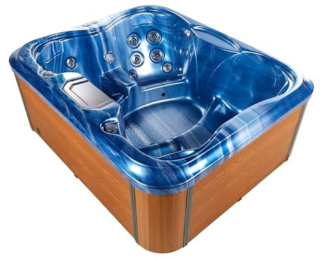 Luxus Outdoor Whirlwanne Spa für 4 Personen mit LED Regenschutz blau Arcelia
