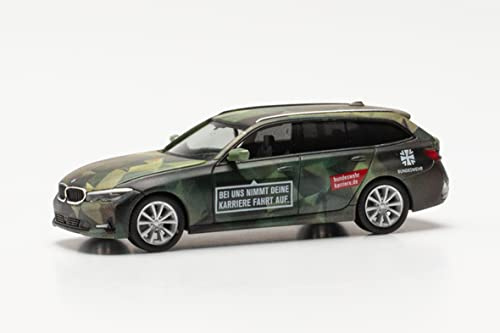 Herpa Modellauto BMW 3er Touring Bundeswehr Personal, originalgetreu im Maßstab 1:87, Auto Modell für Diorama, Modellbau, Sammlerstück, Deko, Made in Germany, Automodell aus Kunststoff