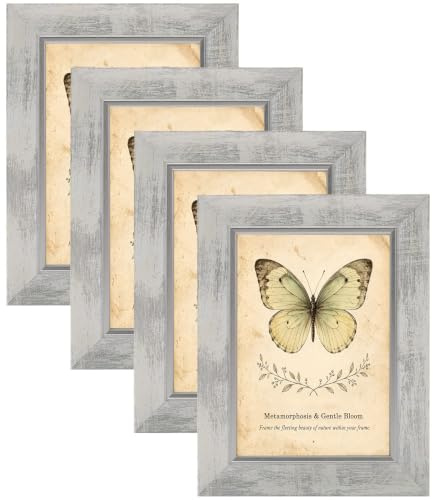 XUANLUO 4 Pack 7x5 Picture Frames,18 x 13cm Rustic Frame,White | Matted for 6x4 inch Photo Frames, Wood Grain Color Farmhouse