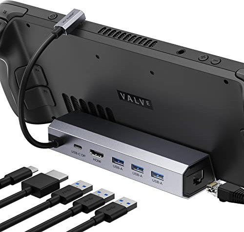 JSAUX Steam Deck Dock 4K@120Hz, 6-in-1 Docking Station for Steam Deck OLED/ROG Ally X/Legion Go (S)/MSI Claw, Steam Dock with HDMI 2.1, Gigabit Ethernet, 3 USB A 3.0 and 100W Charge-HB0603