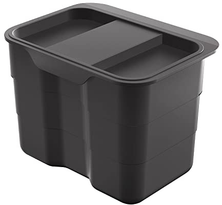 NINKA 5188.91 31512 Liten ekologisk papperskorg med lock, bioBin avfallsbehållaren för upphängning 4,2 liter, plast mörkgrå, silver