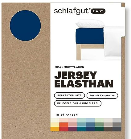 Schlafgut Easy Jersey Elasthan Spannbettlaken 180x200 bis 200x220 Blue Deep, Spannbetttuch aus superweicher Baumwolle mit Elasthan
