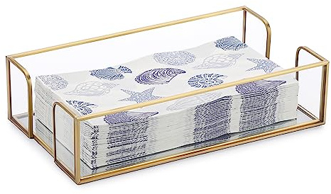 BTSKY Goldener Glas-Serviettenhalter – Rechteckige Dinnerservietten, Gästehandtuchbox, Taschentuchhalter für Esstisch, Küche, Restaurant, Hotel, Empfang und Partys, Papierhandtuchhalter