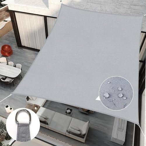 RICHIE Sun Shade Sail Rectangle 3m x 4m Waterproof, 98% UV Block Awnings for Patios with Free Rope, Sunscreen Awning Canopy, Rectangular Garden Shelter for Outdoor Garden Patio Yard Lawn, Light grey