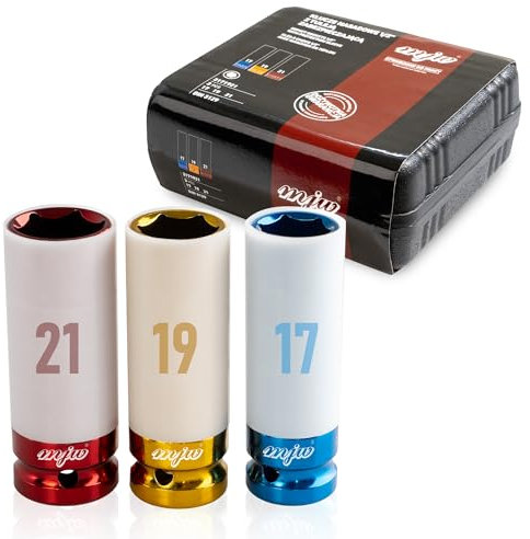 MJW Schlagschrauber Nüsse 1/2 Set, Steckschlüsselsatz mit Felgenschutz für Radwechsel 17mm 19mm 21mm Nuss Set Stecknuss Set für Alufelgen Langnuss Set Schlagnuss Set für Reifenwechsel HBV