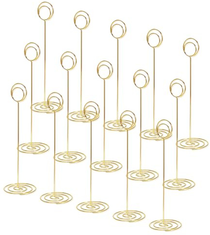 JAPCHET 15 PCS Gold Table Number Holders, 8.6 Inch/220mm Tall Table Number Stands, Gold Place Card Holder for Wedding, Party, Restaurant, Double Ring Style