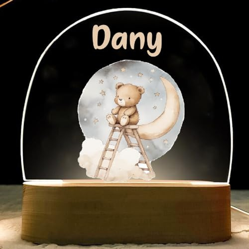 Lampara infantil - Bebe recien nacido niños - luz noche quitamietdos personalizada nocturna regalo niño regalos bebes nacidos originales para con nombre bautizo cumpleaños años 1 2 3 0 (OSITO-LUNA)