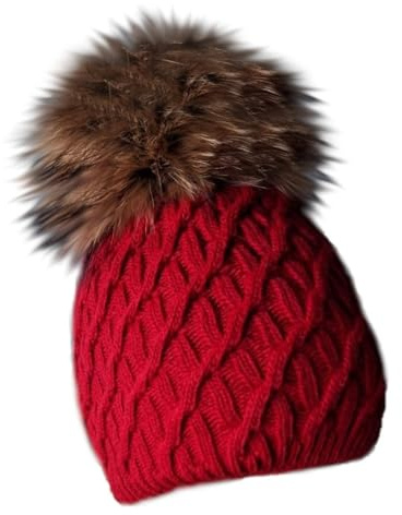 MERRYLAND Bommelmütze Echtfellbommel Pudelmütze ECHTFELL Mütze Hat Real Fur Pom Pom Fellbommel Echt Fell Strickmütze Bommel Pelzbommel