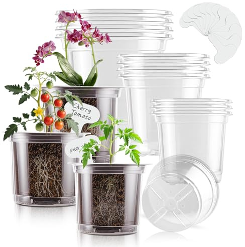 SupKing Clear Nursery Pots 5/4/3.5 Inch Plastic Seed Starter Plant Flower Pot with Drainage Holes for Transplanting Succulents Cuttings Seedlings 15 Labels (12Pcs)