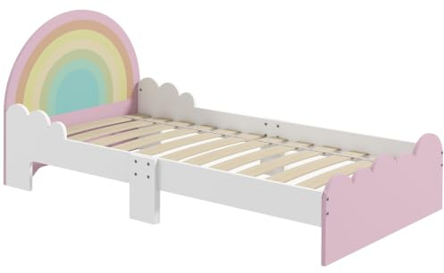 ZONEKIZ Kinderbett für 3-6 Jährige 143x74x66 cm Regenbogenförmiges Kinderbett aus Holz Moderne Schlafzimmermöbel Belastung 80 kg Rosa