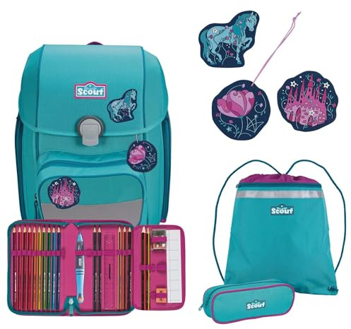 SCOUT Schulranzen Basic Genius Set 4-teilig Dreamworld türkis