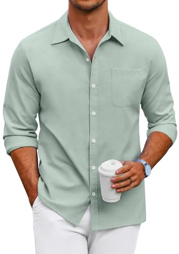 COOFANDY Skjortor Herr Långärmad Oxford Button Up Skjorta för Män Bomull Casual Business Shirt Normal Passform Enfärgad, Ljusgrön, XXL