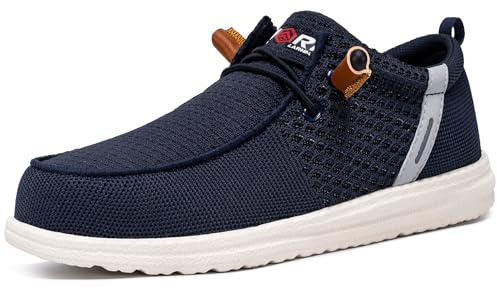 LARNMERN Slip On Steel Toe Shoes Men Lightweight Comfortable Lounging Walking Sneakers Safety Work Steel Toe Loafers (10.5 Men, Navy Blue)