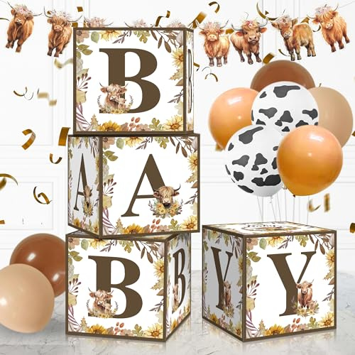 Highland Cow Baby Shower Decorations, Highland Cow Theme Balloons Box Party Decorations