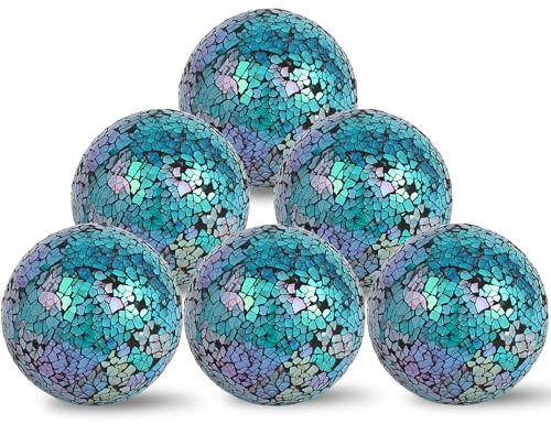 Hiziwimi 6Pcs Decorative Ball for Bowls, 8cm/3.15inch Mosaic Glass Centerpiece Decoration Balls Mirror Glass Ball Fillers for Home Decor Dining Tables Wedding Party (Dazzle Blue)