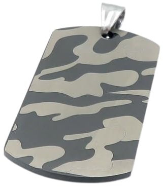 Bungsa Anhänger Dog Tag Camouflage Muster Schwarz/Stahl aus Edelstahl Unisex