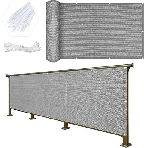 Balkon Sichtschutz Balkonabdeckung 85 x 150 cm Wind- Und Uv-Schutz Balkonbespannung Balkonverkleidung mit Kabelbinder Ohne Bohren Sichtschutz für Balkon, Grau