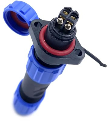 Conector Enchufe de aviación SP13 2 Pines Sin Soldadura 2 Orificios Brida Enchufe IP68 Enchufe de aviación Impermeable y a Prueba de Polvo 250 V 13 A (Cable de 14 AWG engarzado con Tornillo)
