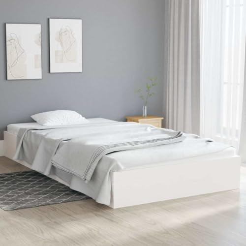 Willood Massivholzbett Bettrahmen Lattenrost Einzelbett/Doppelbettrahmen Bett Schlafzimmer Bett aus Holz Schlafzimmermöbel Kiefer Weiß 100x200 cm