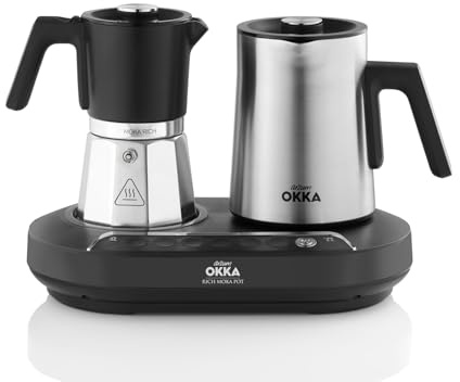 Arzum Okka Rich Moka Pot Turkish Coffee and Moka Maker, Velvetiser, Milk Frother, 5 Cups, Stainless Steel Cooking Pot, Chrome