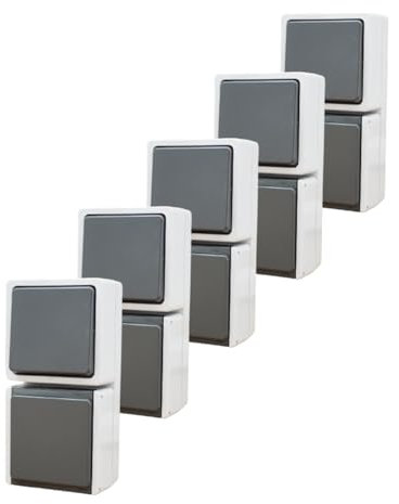 N&L 5x Schalter-Steckdosen-Kombi senkecht, IP54, spritzwassergeschützt, grau