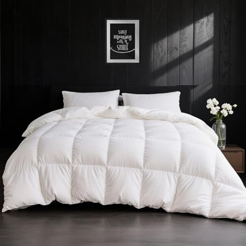APSMILE Edredón de Plumas y Plumón Cama 90, 100% Algodón Egipcio, Relleno Nórdico Plumón Invierno 500 gr/m², Lavable Certificado Oeko-Tex y RDS(Blanco, 135x200cm)
