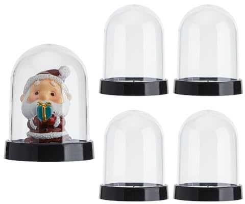 SUPERFINDINGS 4 Pcs Cloche en Verre en Bois pour Noël Socles 2.4pouce Socles de présentation Cloche avec Base Noire Dôme en Verre Rond pour la Décoration de Fleurs Objets de Collection Artisanat