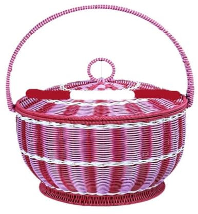 SSGLTEC Picknickkorb Tragbarer Korb Mit Deckel, Handgewebter Campingkorb Aus Rattan, Runder Obstkorb, Picknick-Pflückkorb Camping-Picknickkorb