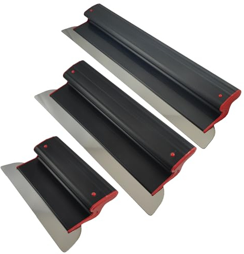 Set Flächenspachtel 3 Tlg 25cm 40cm 60cm, Trockenbau Glätter | Superlexibles Blatt Edelstahl 0,3mm, Kunstoffgriff Ultra Leicht, Wand Verputzen und Spachteln, Ergoplast