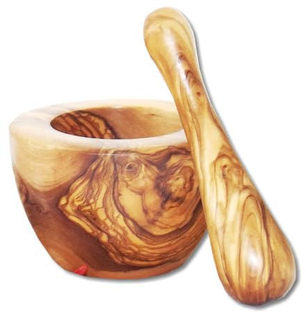 Mortero mediano liso de madera de olivo, diámetro de 10 cm aprox