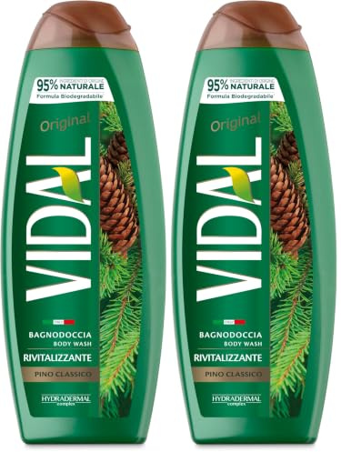 Vidal - Bagnoschiuma Original Pino Classico, Formula Rivitalizzante, Fragranza Pino, Dermatologicamente Testato, 500ml (Confezione da 2)