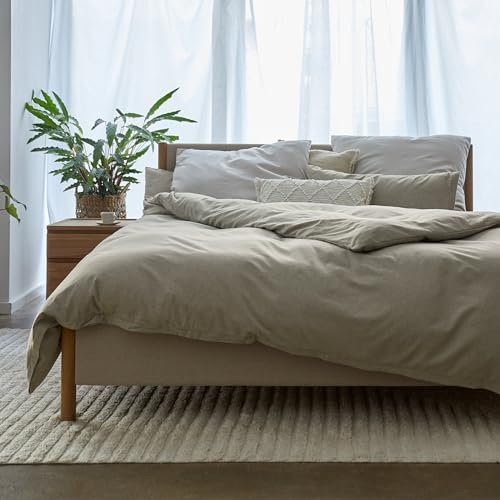 URBANARA Melloa Flanell-Bettwäsche 135x200 cm & 80x80 cm I 50% Tencel Lyocell & 50% Baumwolle Made in Portugal I Weich & Kuschelig I Warme Winterbettwäsche, Oeko Tex Standard 100 I Hellgrün