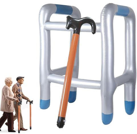 2 Stück Aufblasbare Gehhilfe und Aufblasbare Spazierstock,Aufblasbarer Rollator,Aufblasbarer Gehstock,Lustig Kostümzubehör als Opa Oma zum Geburtstag Cosplay Karneval Fasching Rente (Silber)