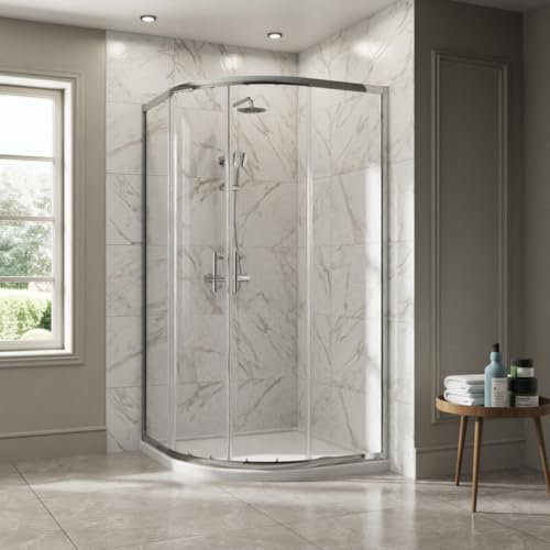 NRG 1000 x 1000mm Chrome Framed Quadrant Shower Enclosure Sliding Door for Wet Room Cubicle Enclosures