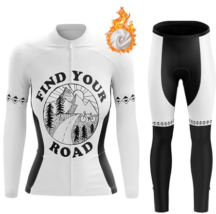 Maillot Cyclisme Femme Tenue Cycliste Hiver,Vêtements de Velo VTT en Polaire Thermique Jerseys Manche Longue et Pantalon avec 19D Coussin Gel,Ensemble Combinaisons de Cycling MTB Respirant(15,M)