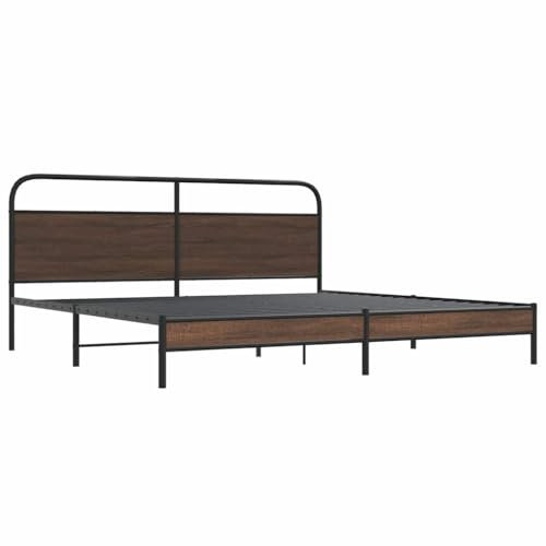 vidaXL Sängram utan madrass metall brun ek 183x213 cm, sovrumsmöbler, dubbelsäng, sängbotten, säng, dubbelsängram, sovrumsmöbler