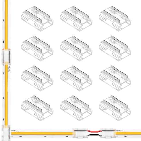 12 conectores de tira LED 8 en 1 de 2 pines de 10 mm, conectores de luz de cinta COB, 8 tipos de conectores de luz de cinta LED, conexión sin soldadura para 5 V, 12 V, 24 V (recto, esquina, tira a