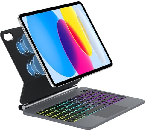 SENGBIRCH Magic Clavier pour iPad 11 Ème Gen 2025/10 Ème Gen 10.9 Pouces 2022 - AZERTY Clavier rétroéclairé 7 Couleurs Clavier avec pavé Tactile, Magic Keyboard pour iPad 11/10 EME, Noir