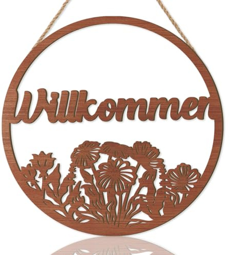 ANHUIB Herzlich Willkommen Schild Willkommen für Türschilder Garten Willkommensschild Haustür Holz Wohnzimmer und Garten Türdekorationen und Hängenden Willkommenskränze Haustür Hängenden Willkommen