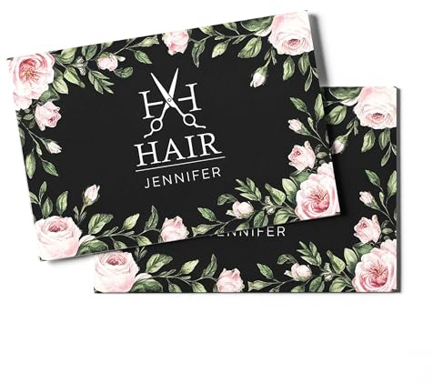 GIRLSIGHT Elegante Frisur-Visitenkarte mit floralem Design – perfekt für Friseure, Stylisten und Friseursalon, personalisierbar, hohe Qualität, Weiß mit rosa und violetten Blumenmotiven, Standard,