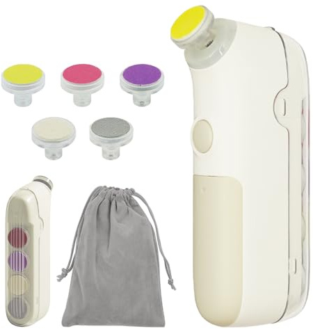 Baby Nail Trimmer Electric, 5-in-1 Baby Nail Clippers & File Set, Gentle Grooming Kit for Toddlers and Adults with 5 Grinding Head Replacement Pads - White