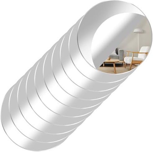 10 Pack Acrylic Round Mirrors, 6 Inch Non Glass Round Mirror Plate Self Adhesive Mirrors Stickers, Acrylic Mirror Plate Circle Mirror-Trays for Wedding Table Center DIY Crafts Decor Christmas